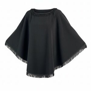 VINTAGE Fashioncraft Speckled Black Fleece Poncho Fringed Neck Hem One Size